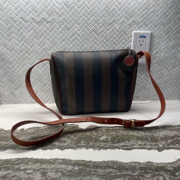 Vintage Fendi Pequin Striped Coated Canvas Crossbody Bag Women’s Brown and black - Picture 1 of 7